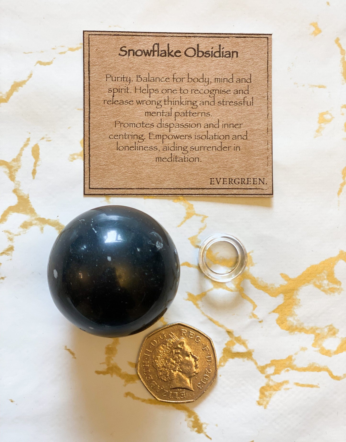 Snowflake Obsidian Crystal Sphere 35mm With Stand - Balance, Empowerment & Meditation