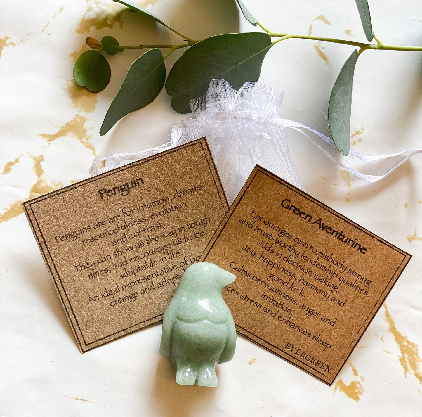 Hand Carved Green Aventurine Crystal Penguin - Leadership, Harmony & Adaptability
