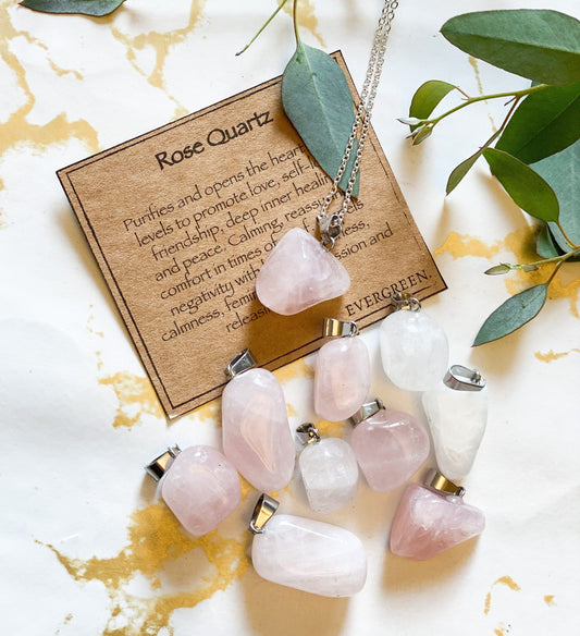 Rose Quartz Crystal Tumbled Stone Pendant - Peace, Healing & Self-Love