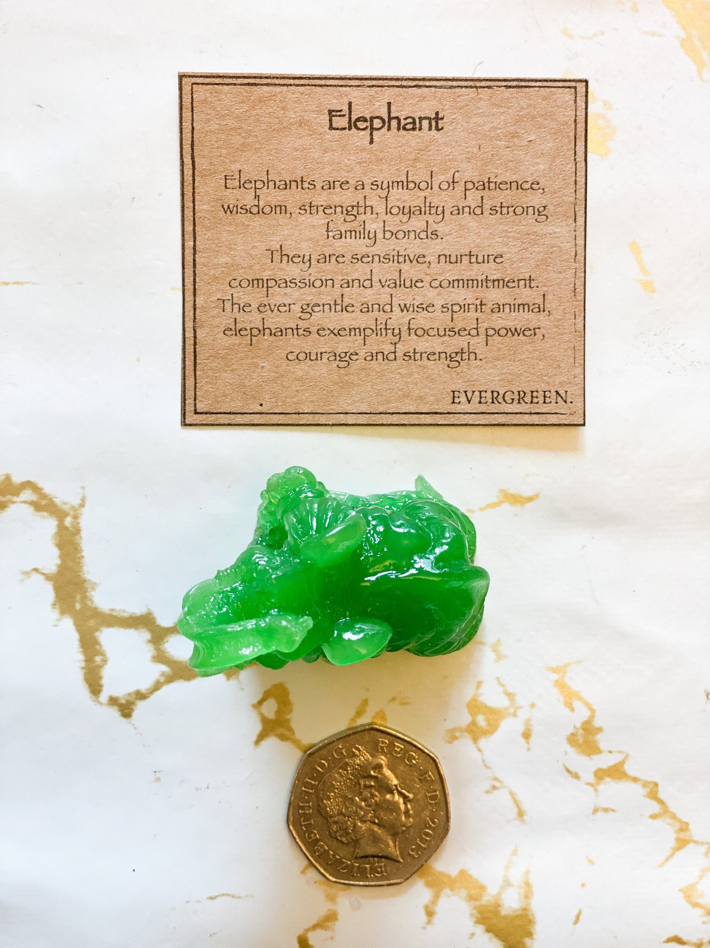 Handmade Jade Colour Crystal Resin Elephant - Power, Courage & Strength