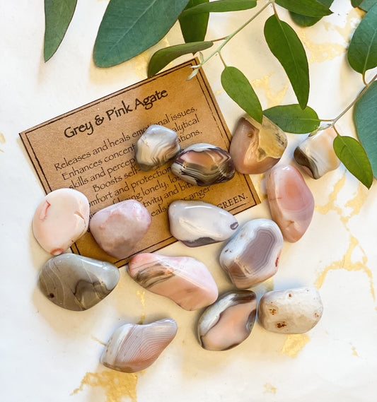 Grey And Pink Crystal Agate Tumbled Stone - Healing, Comfort & Protection
