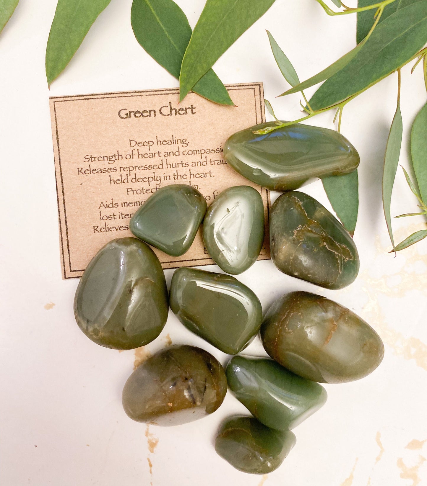 Green Chert Crystal Tumbled Stone - Strength, Healing & Protection