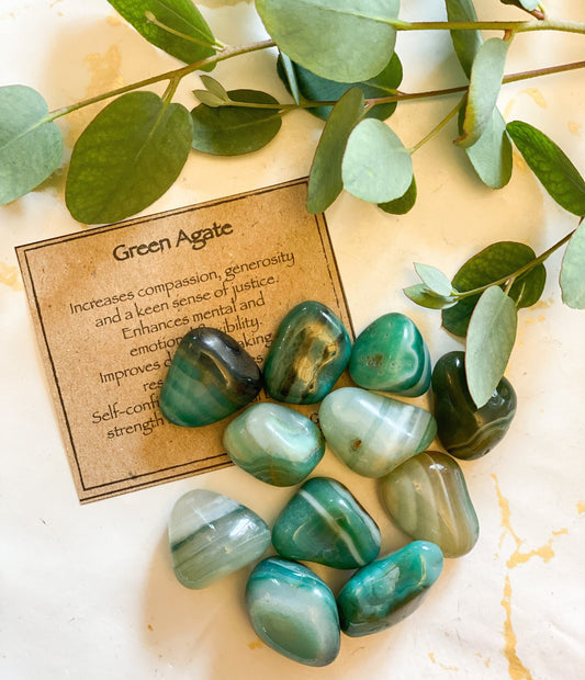 Green Agate Crystal Tumbled Stone - Strength, Compassion & Self-Confidence