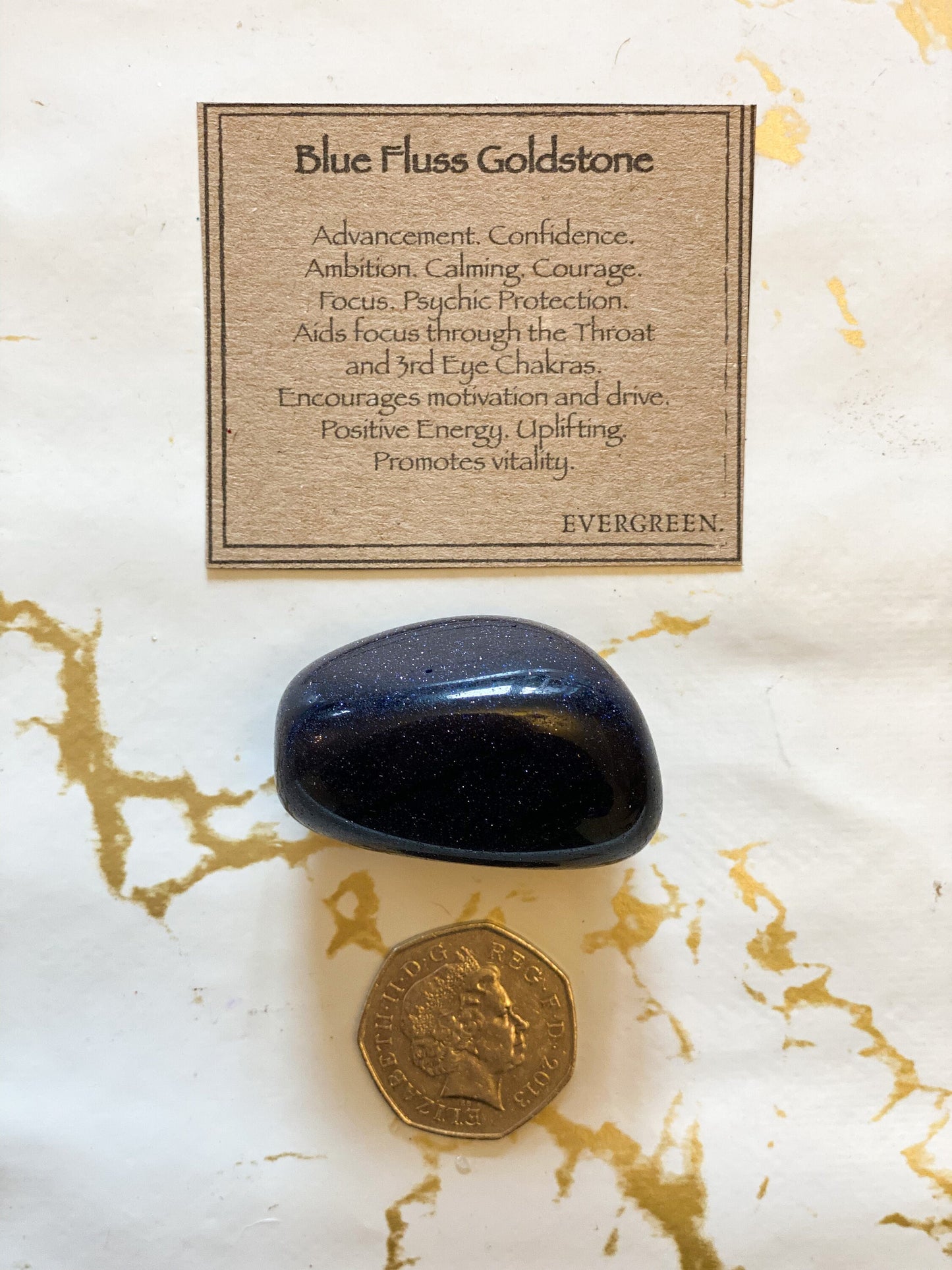Blue Fluss Goldstone Crystal Tumbled Stone - Advancement, Courage & Focus