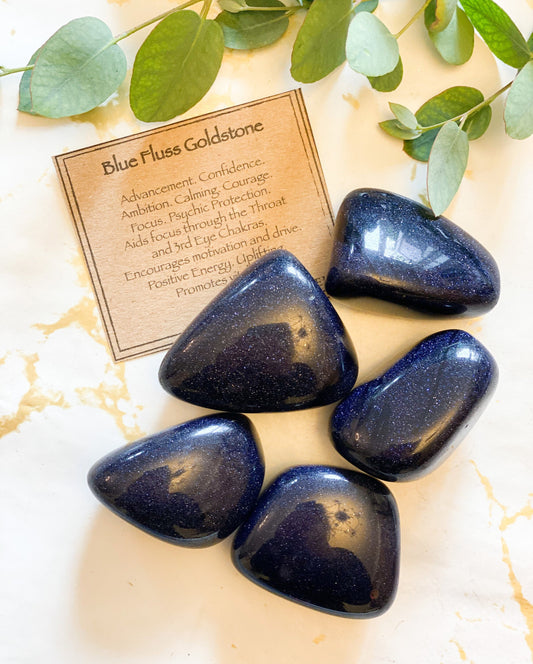 Blue Fluss Goldstone Crystal Tumbled Stone - Advancement, Courage & Focus