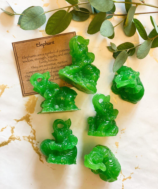 Handmade Jade Colour Crystal Resin Elephant - Power, Courage & Strength