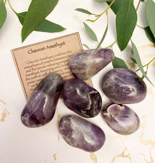 Chevron Amethyst Crystal Tumbled Stone - Clarity, Self-Discovery & Vision