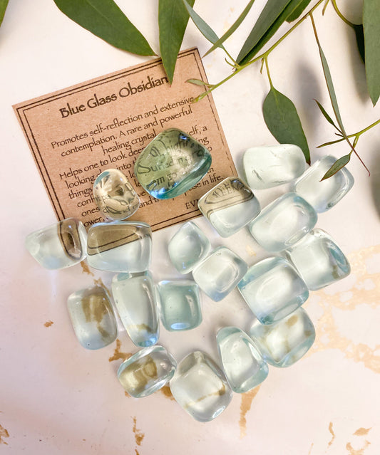 Blue Glass Obsidian Crystal Tumbled Stone - Power, Strength & Purpose