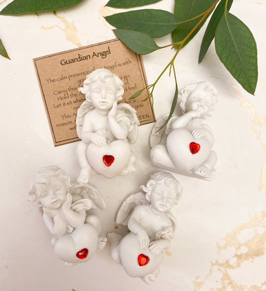 Cherub With A Red Heart Figurine - Peace, Love & Light