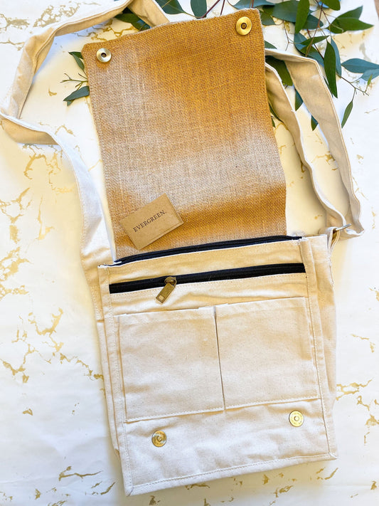 Cotton Canvas Messenger Shoulder Bag