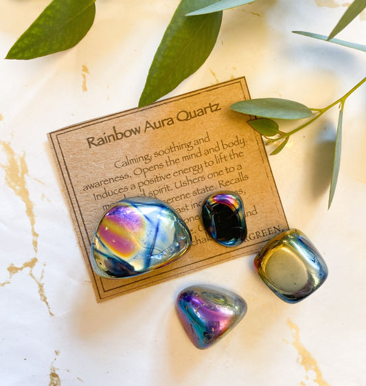 Rainbow Aura Quartz Crystal Tumbled Stone - Awareness, Energy & Alignment