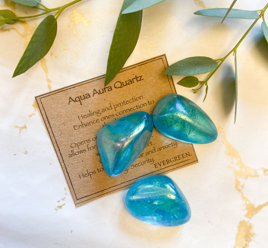 Aqua Aura Quartz Crystal Tumbled Stone - Guidance, Protection & Support