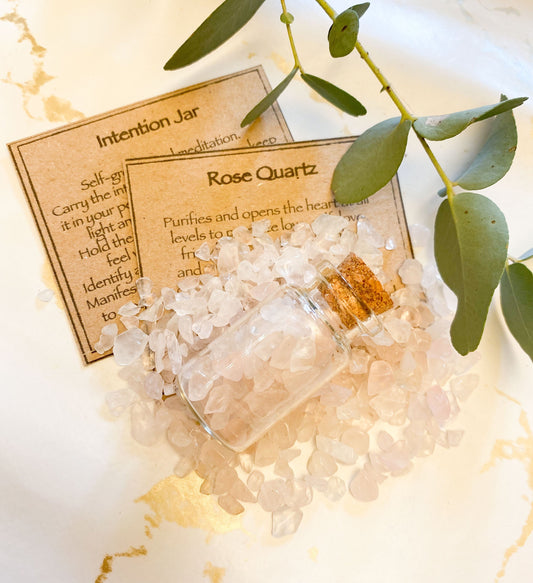 Rose Quartz Crystal Chips Intention Jar - Love, Healing & Friendship