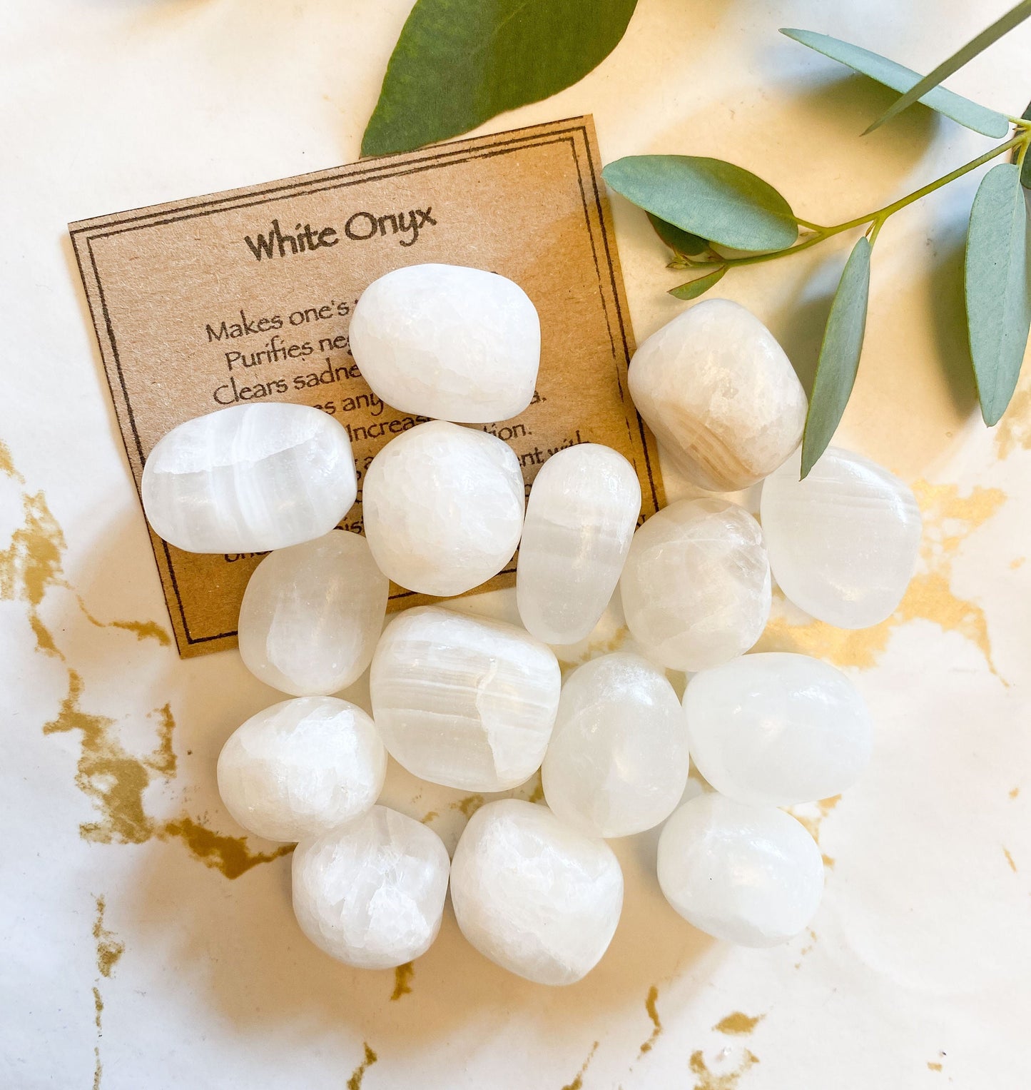 White Onyx Crystal Tumbled Stone - Patience, Clarity & Focus