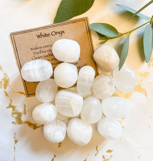 White Onyx Crystal Tumbled Stone - Patience, Clarity & Focus