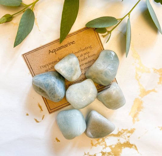 Aquamarine Crystal Tumbled Stone - Protection, Energy & Clarity