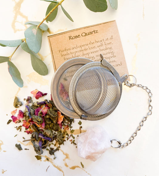 Rose Quartz Raw Crystal Mesh Ball Tea Infuser
