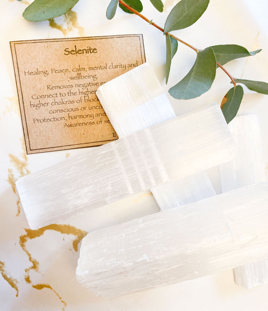 Rough / Raw Selenite Crystal Wand / Stick - Protection, Harmony & Healing