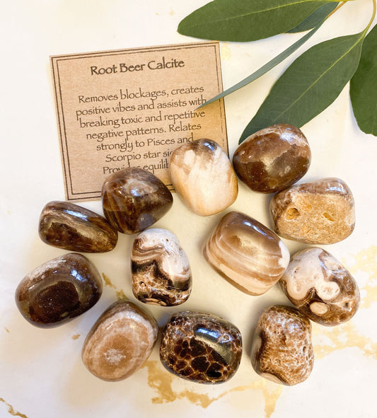 Root Beer Calcite Crystal Tumbled Stone - Positivity, Equilibrium & Removes Blockages