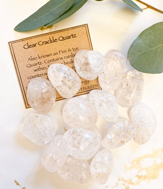 Clear Crackle Quartz Crystal Tumbled Stone - Healing, Cleansing & Empowering