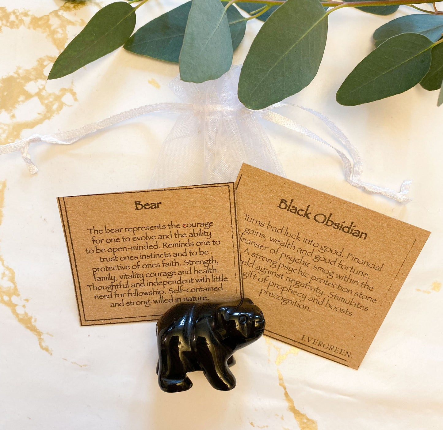Hand Carved Black Obsidian Crystal Bear - Strength, Courage & Good Fortune