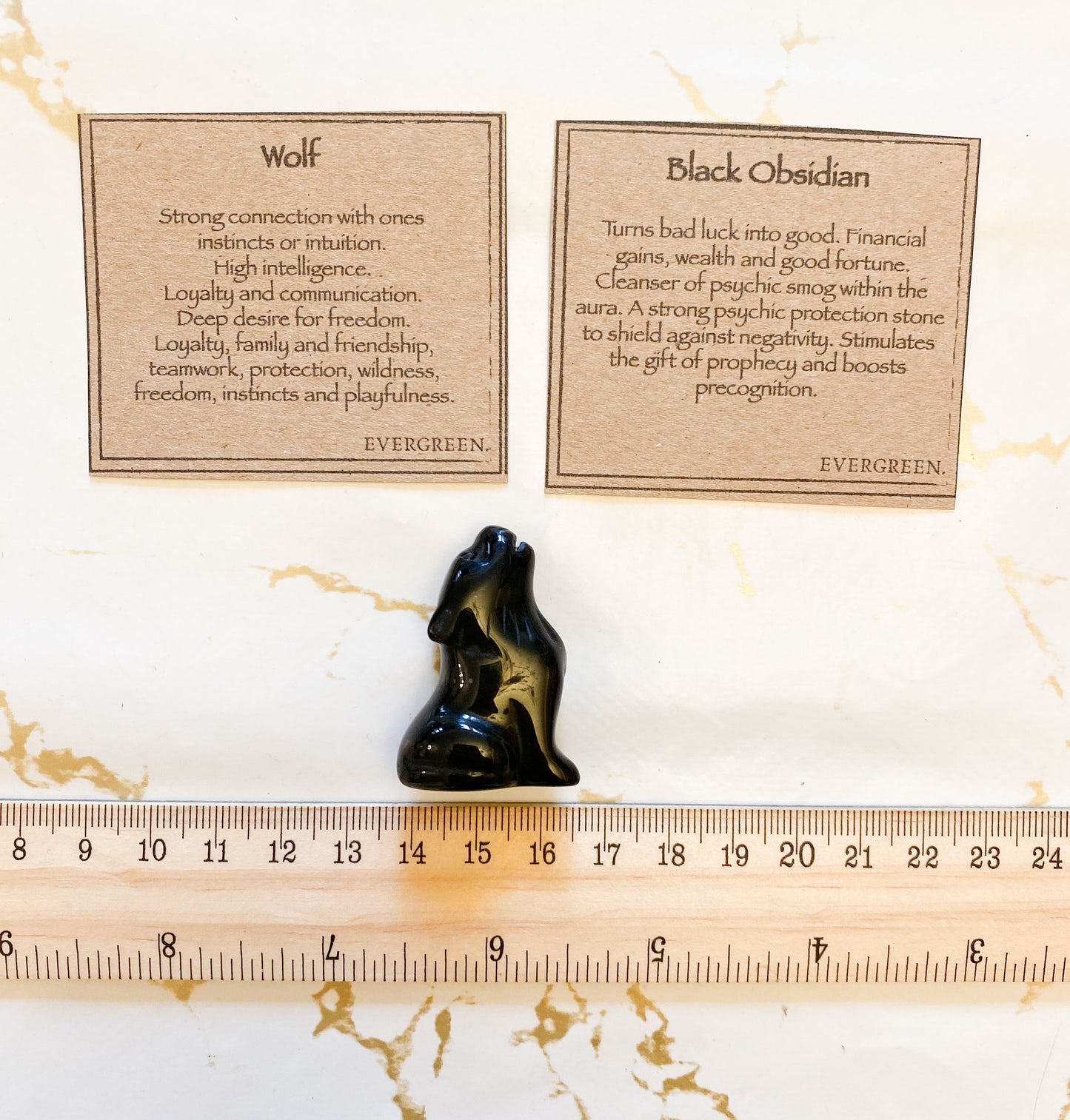 Hand Carved Black Obsidian Crystal Wolf - Protection, Freedom & Good Fortune