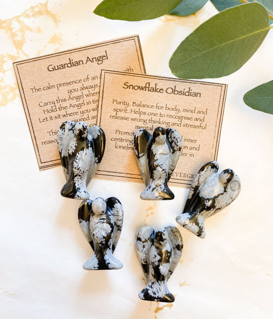 Snowflake Obsidian Crystal Guardian Angel 35mm - Peace, Love & Protection