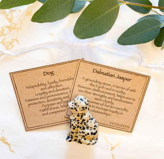 Hand Carved Dalmatian Jasper Crystal Dog - Protection, Bravery & Fun