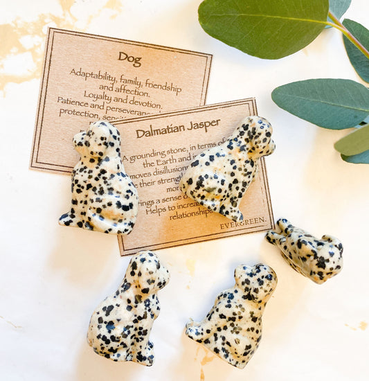 Hand Carved Dalmatian Jasper Crystal Dog - Protection, Bravery & Fun