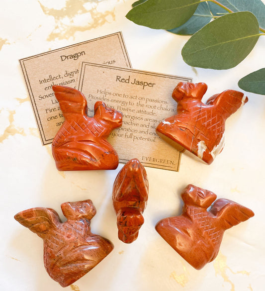 Hand Carved Red Jasper Crystal  Dragon - Joy, Luck & Passion