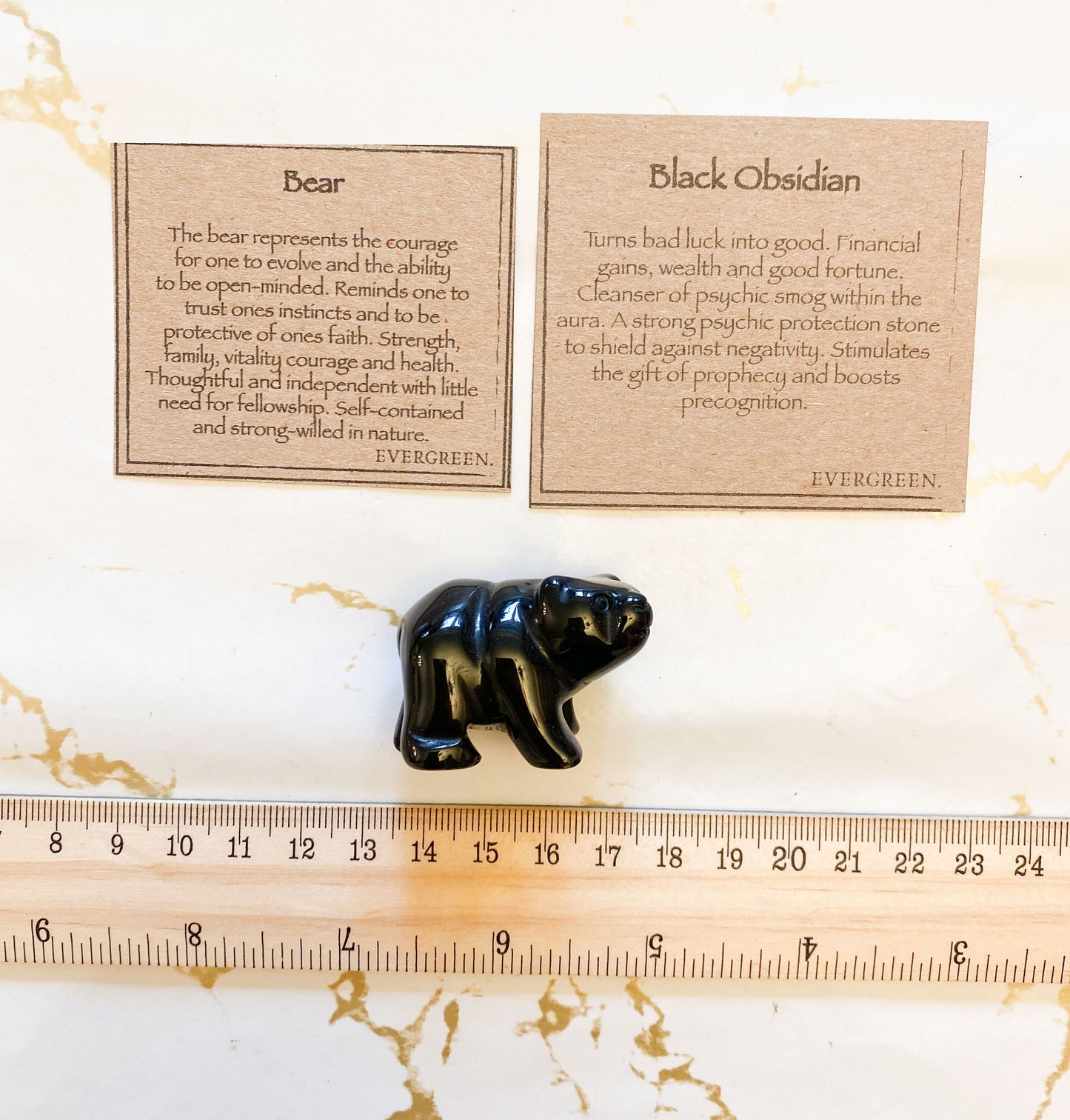 Hand Carved Black Obsidian Crystal Bear - Strength, Courage & Good Fortune