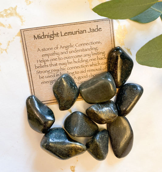 Midnight Lemurian Jade Crystal Tumbled Stone - Empathy, Understanding & Connection