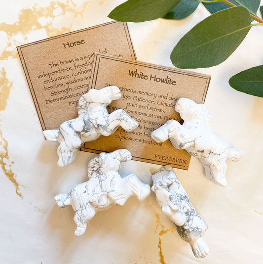 Hand Carved White Howlite Crystal Horse - Patience, Strength & Triumph
