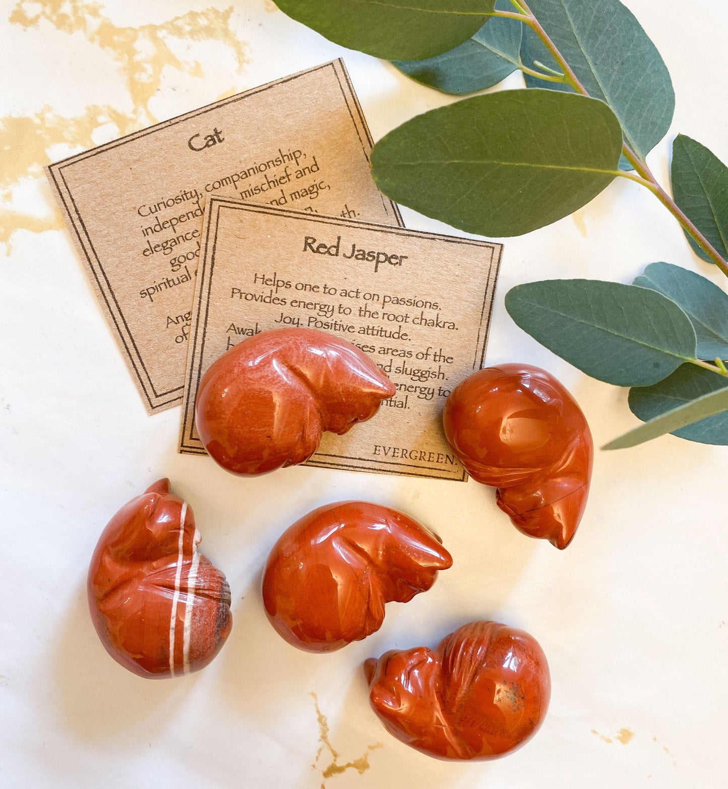 Hand Carved Red Jasper Crystal Cat - Joy, Independence & Growth