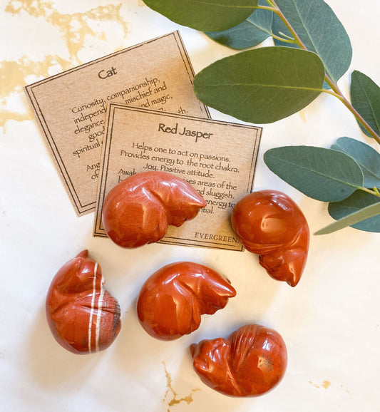 Hand Carved Red Jasper Crystal Cat - Joy, Independence & Growth