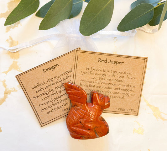 Hand Carved Red Jasper Crystal  Dragon - Joy, Luck & Passion