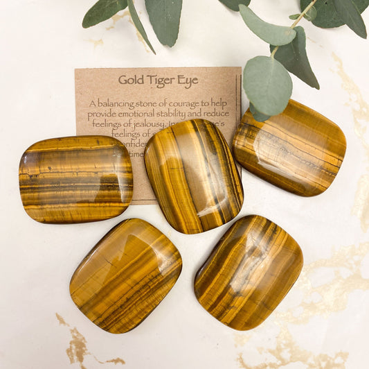 Gold Tiger Eye Crystal Palm Stone - Stability, Self-Worth & Confidence