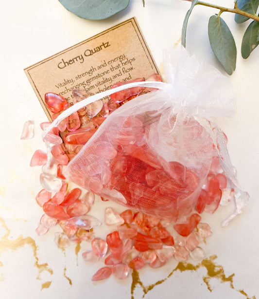 Cherry Quartz Crystal Chip Gift Bag 20g - Vitality, Strength & Energy