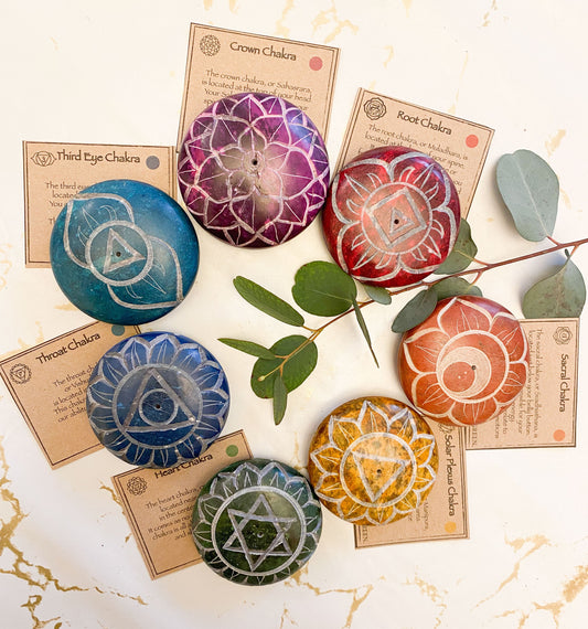 Hand Carved Soapstone Chakra Pebble Ash Catcher - All 7 Chakras Available!