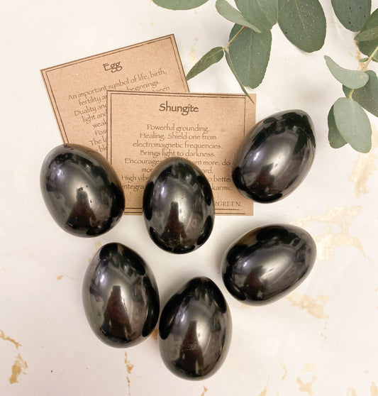 Polished Black Shungite Crystal Egg - Grounding, Healing & Learning