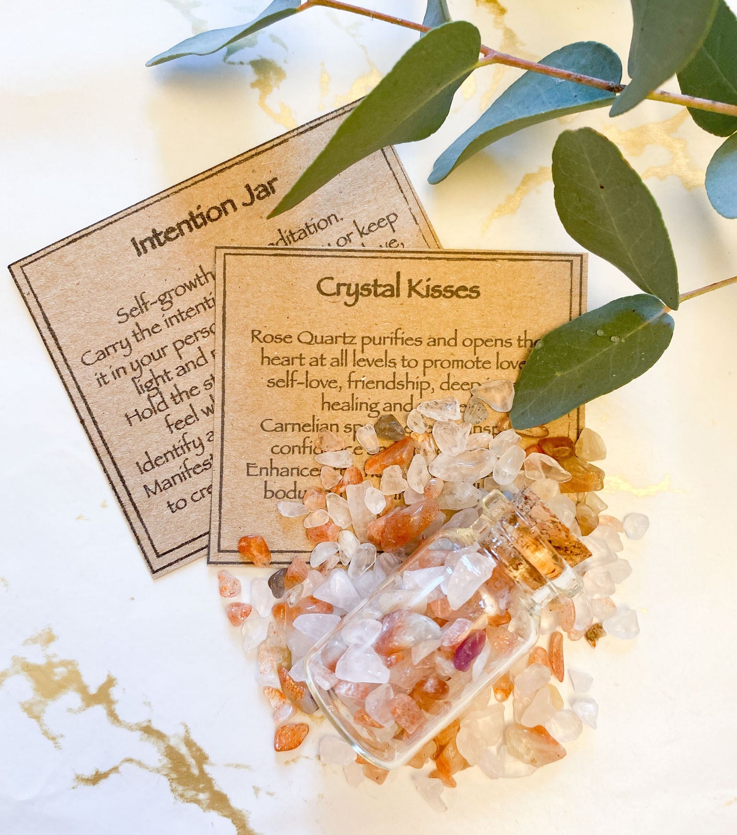 Crystal Kisses Rose Quartz & Sunstone Intention Jar - Love, Healing, Wellbeing