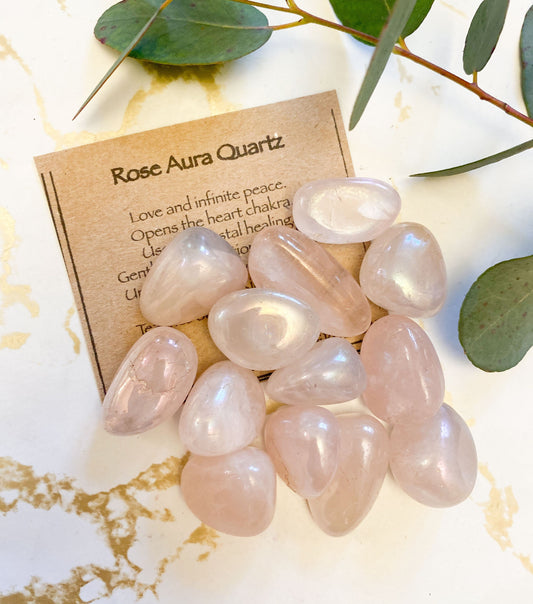 Rose Aura Quartz Crystal Tumbled Stone - Love, Peace & Healing