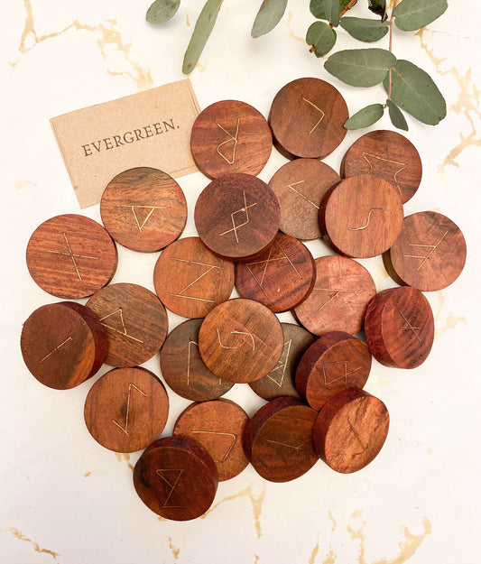 Hand Carved Beautiful Wooden Runes With Brass Symbols