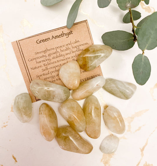 Green Amethyst Crystal Tumbled Stone - Peace, Calm & Growth
