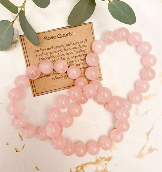 Rose Quartz Crystal Power Bracelet 12mm - Love, Comfort & Healing