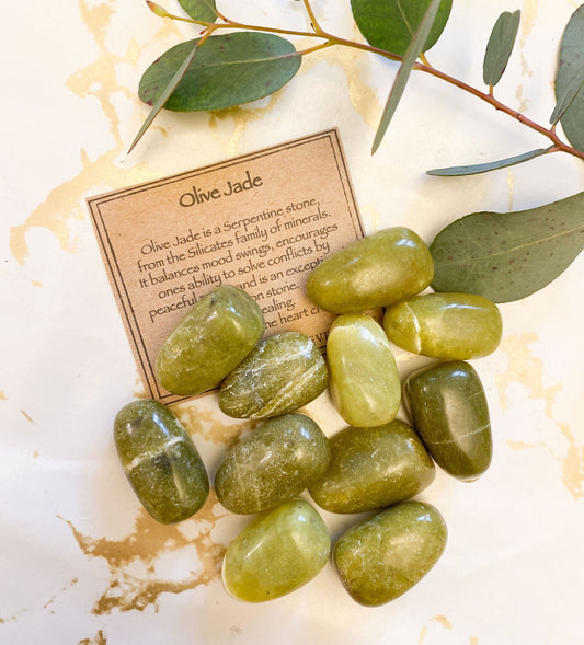 Olive Jade Crystal Tumbled Stone - Balance, Peace & Healing