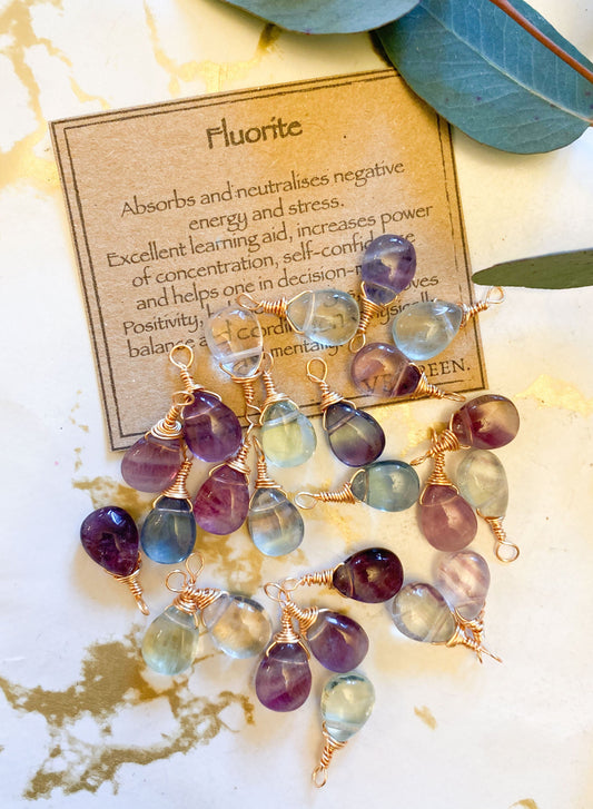 Fluorite Crystal Teardrop Pendant - Positivity, Balance & Concentration
