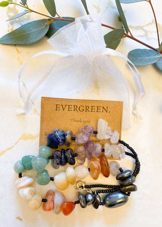 Chakra Crystal Chip Necklace -  Quartz, Amethyst, Sodalite, Citrine, Agate & Hematite