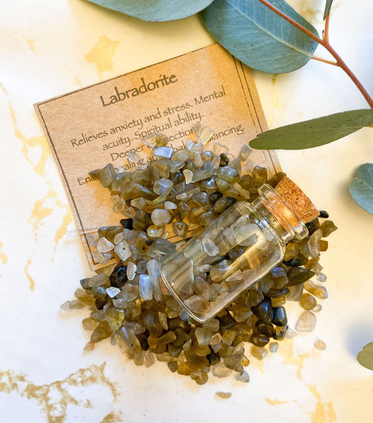 Labradorite Crystal Chip Intention Jar - Energy, Healing & Potential