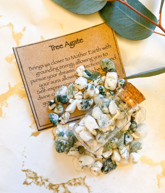 Tree Agate Crystal Chip Intention Jar - Protection, Grounding & Self-Expression